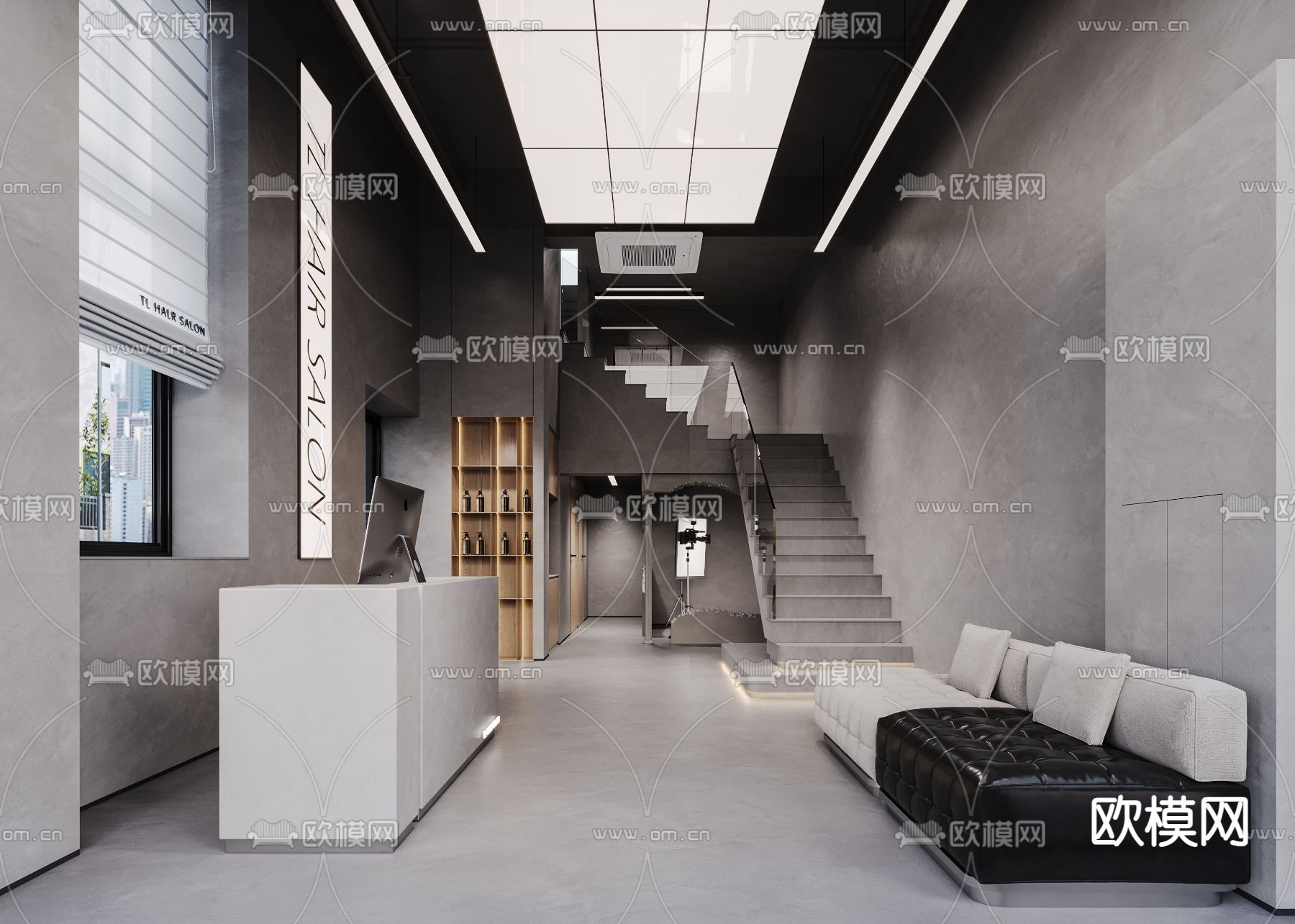 工业风理发店 休息区3d模型下载