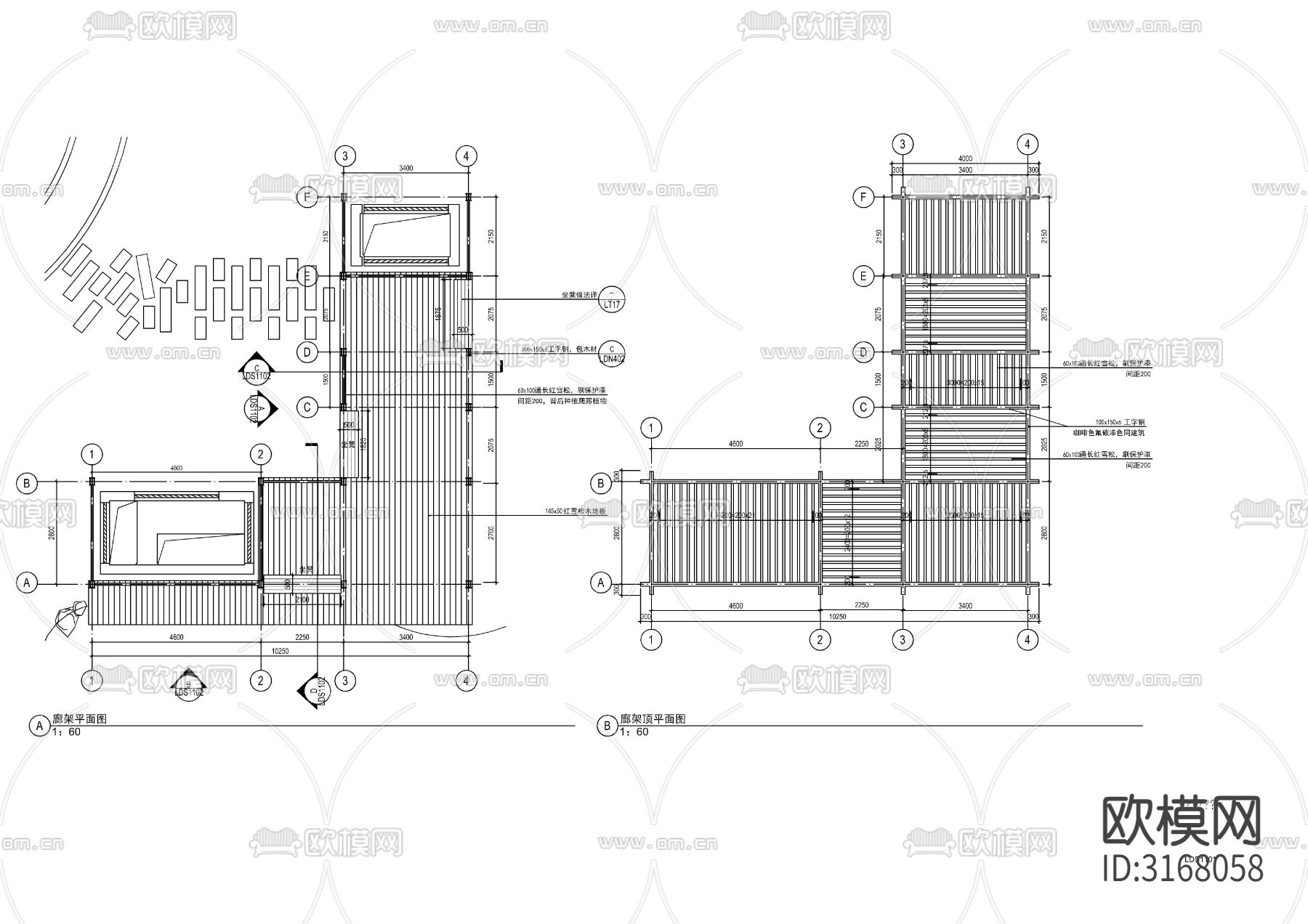 景观廊架cad大样图下载（渲染图6）