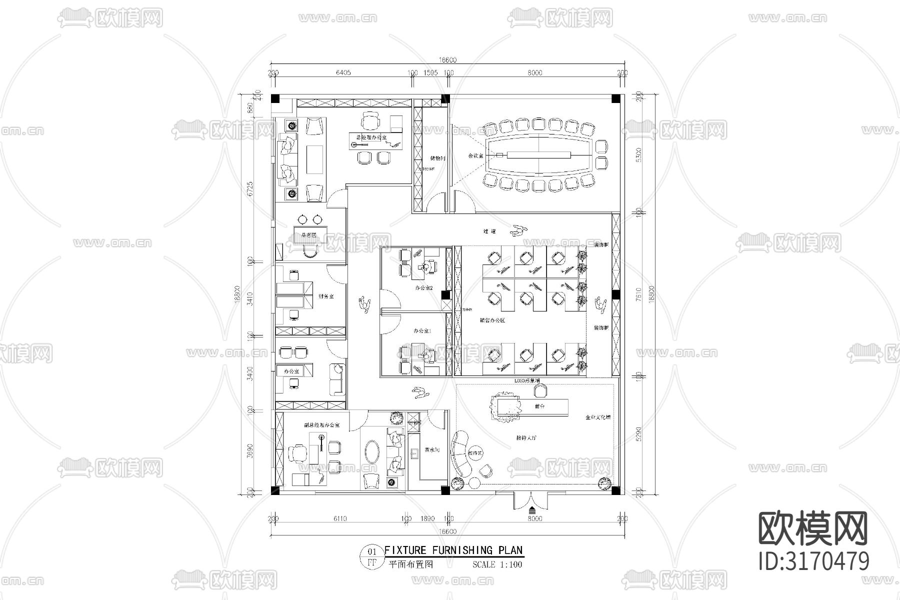 办公室工装家具办公空间cad平面图下载（渲染图8）