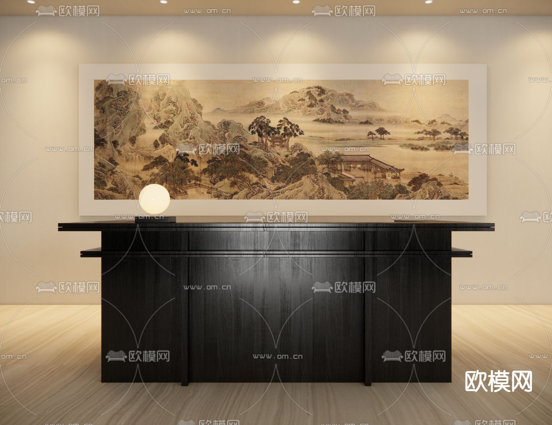 新中式前台 服务台 接待台3d模型下载