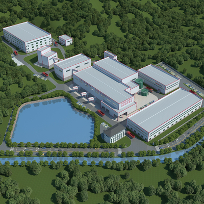  现代厂房 仓库 车间 厂区鸟瞰su模型 