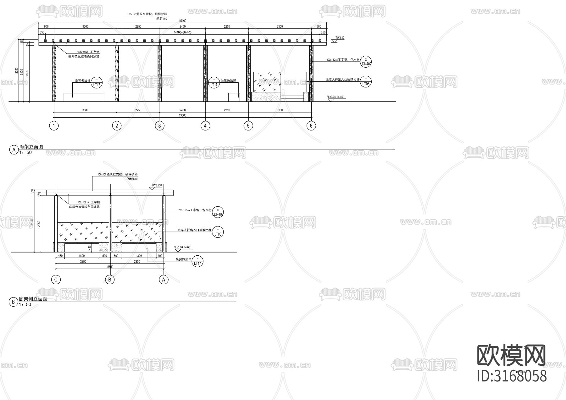 景观廊架cad大样图下载（渲染图5）