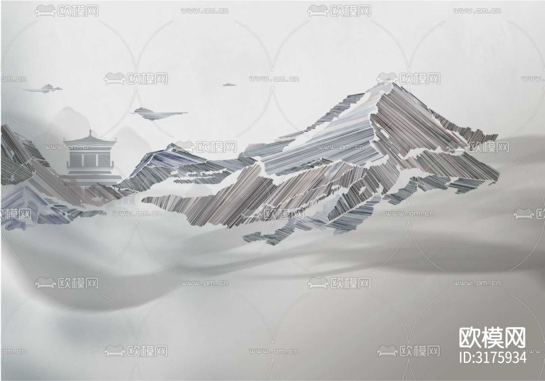 新中式山水装饰壁纸贴图下载