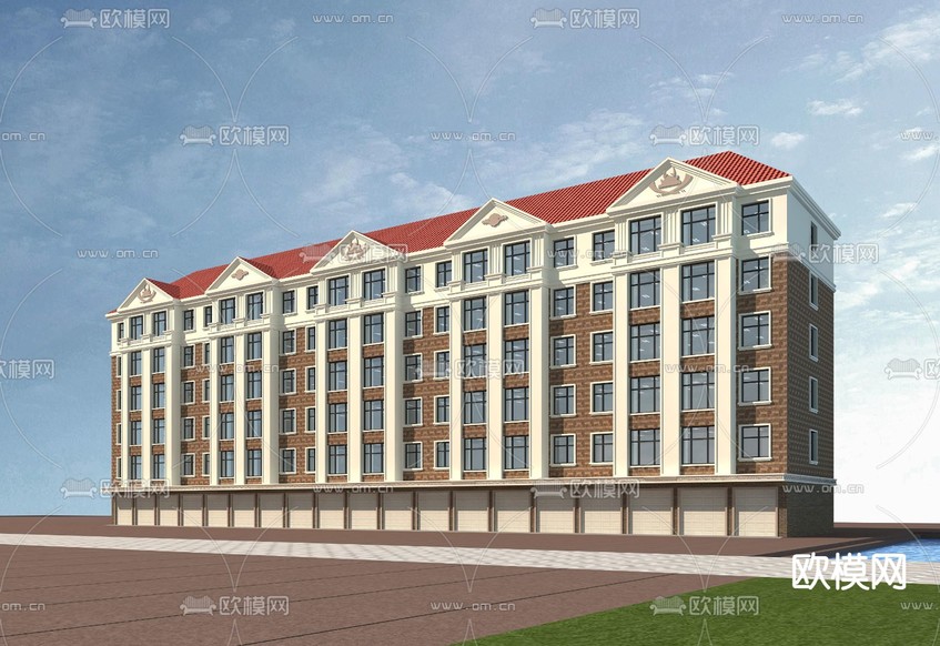 简欧多层住宅外观3d模型下载