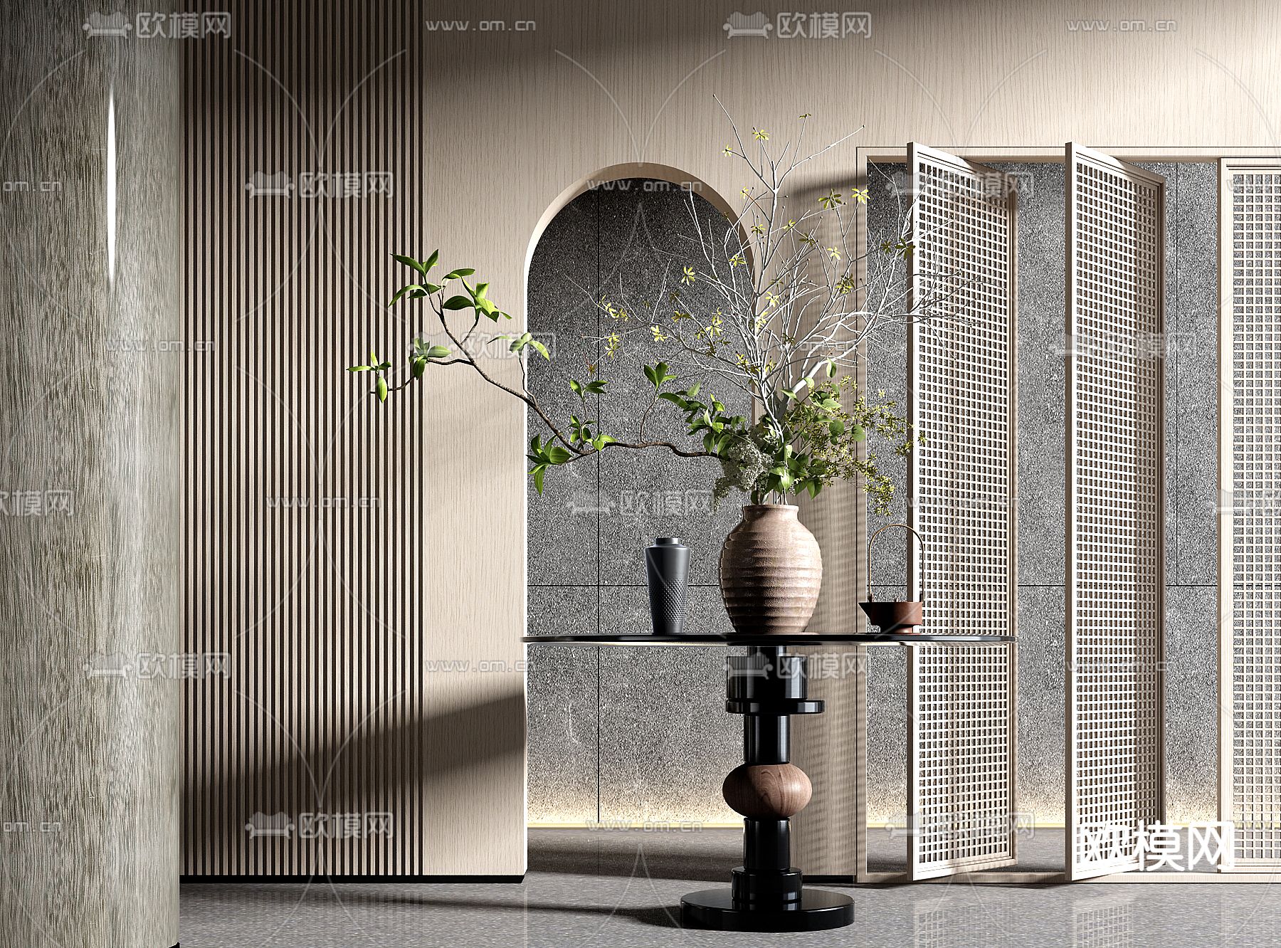 花瓶 花艺 绿植 干枝 插花3d模型下载