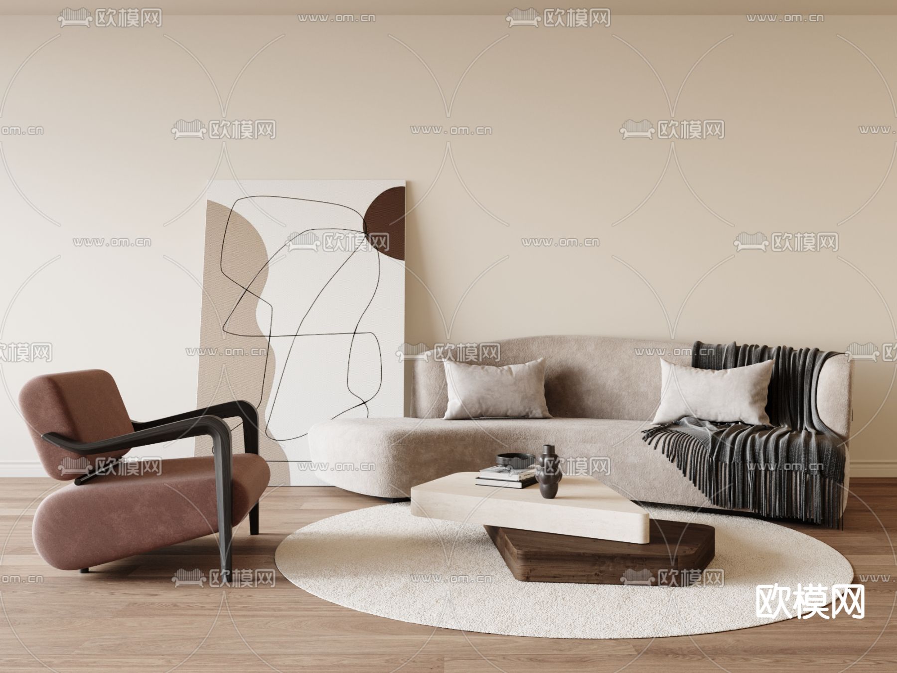 侘寂组合沙发 弧形沙发3d模型下载