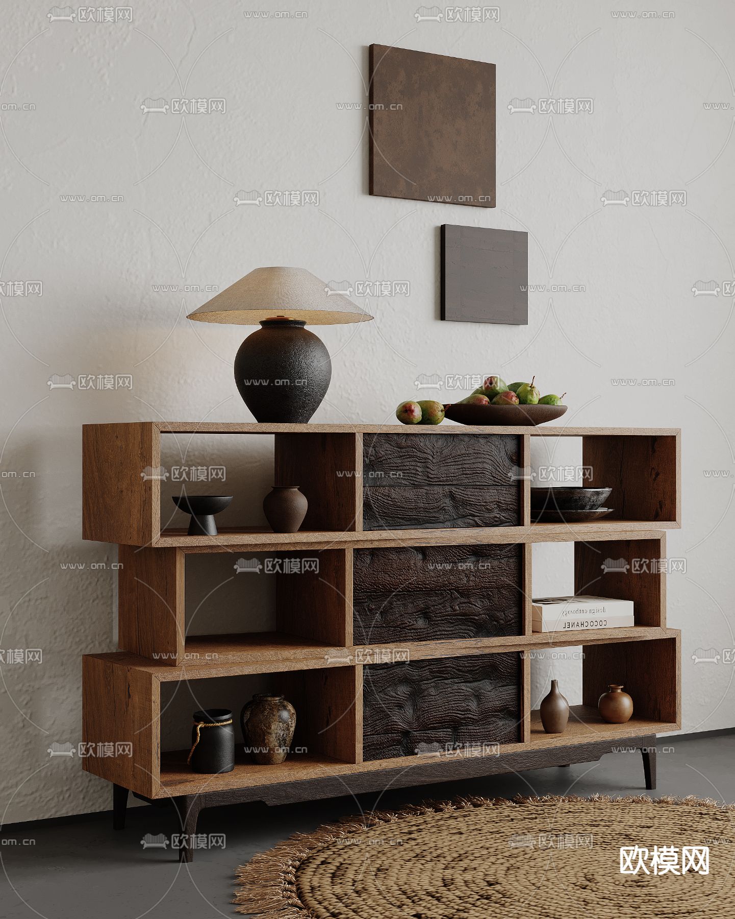 侘寂风玄关柜 餐边柜su模型下载（渲染图2）