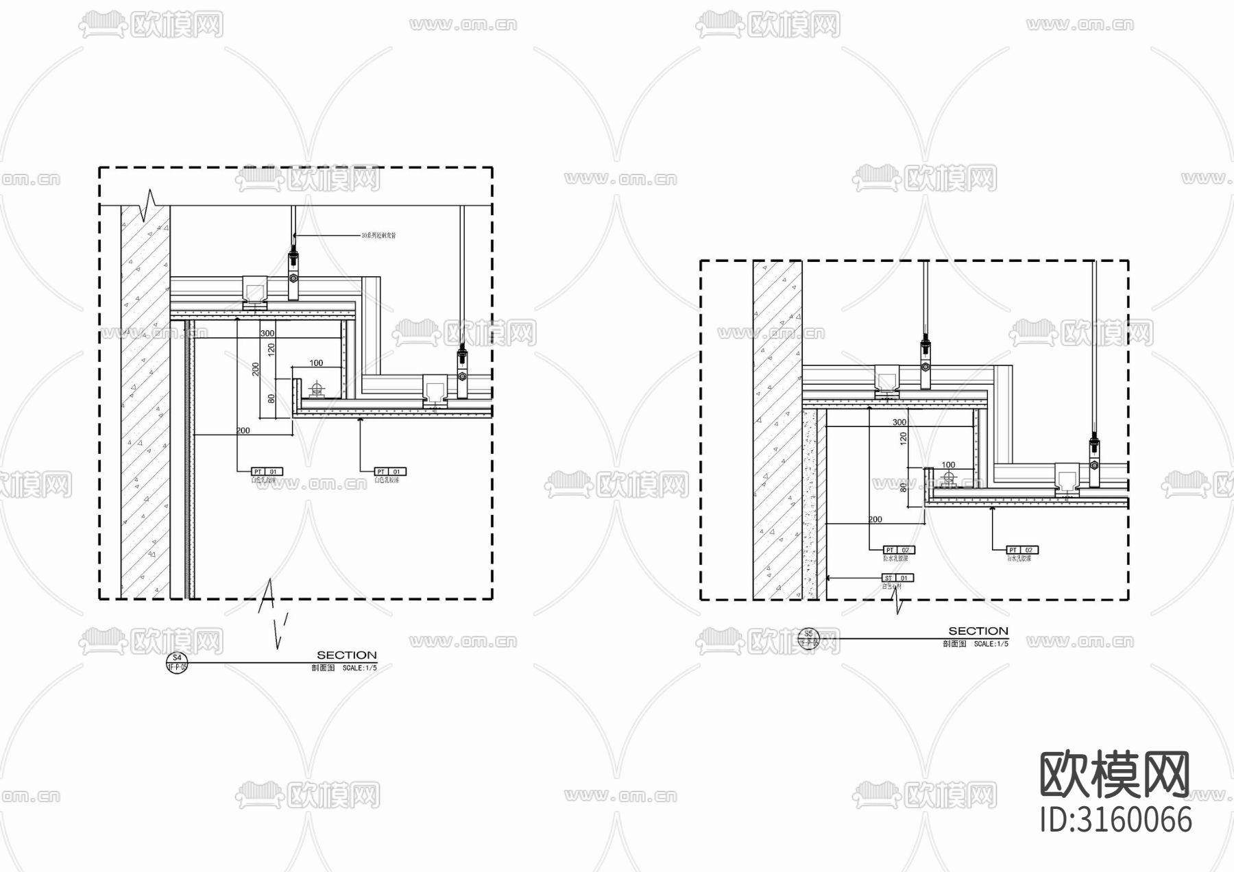 天棚射灯 带风口 石膏板吊顶cad大样图下载（渲染图2）