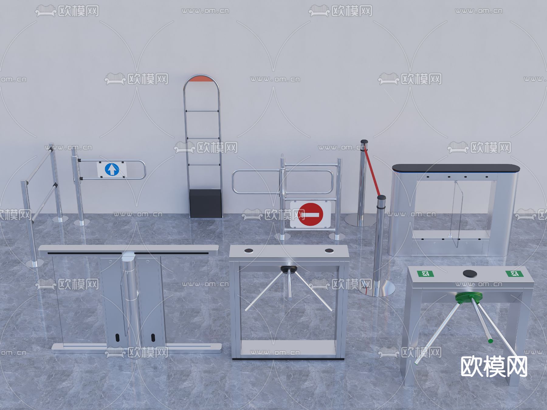 入口系统 围栏 路障 转门 闸机3d模型下载