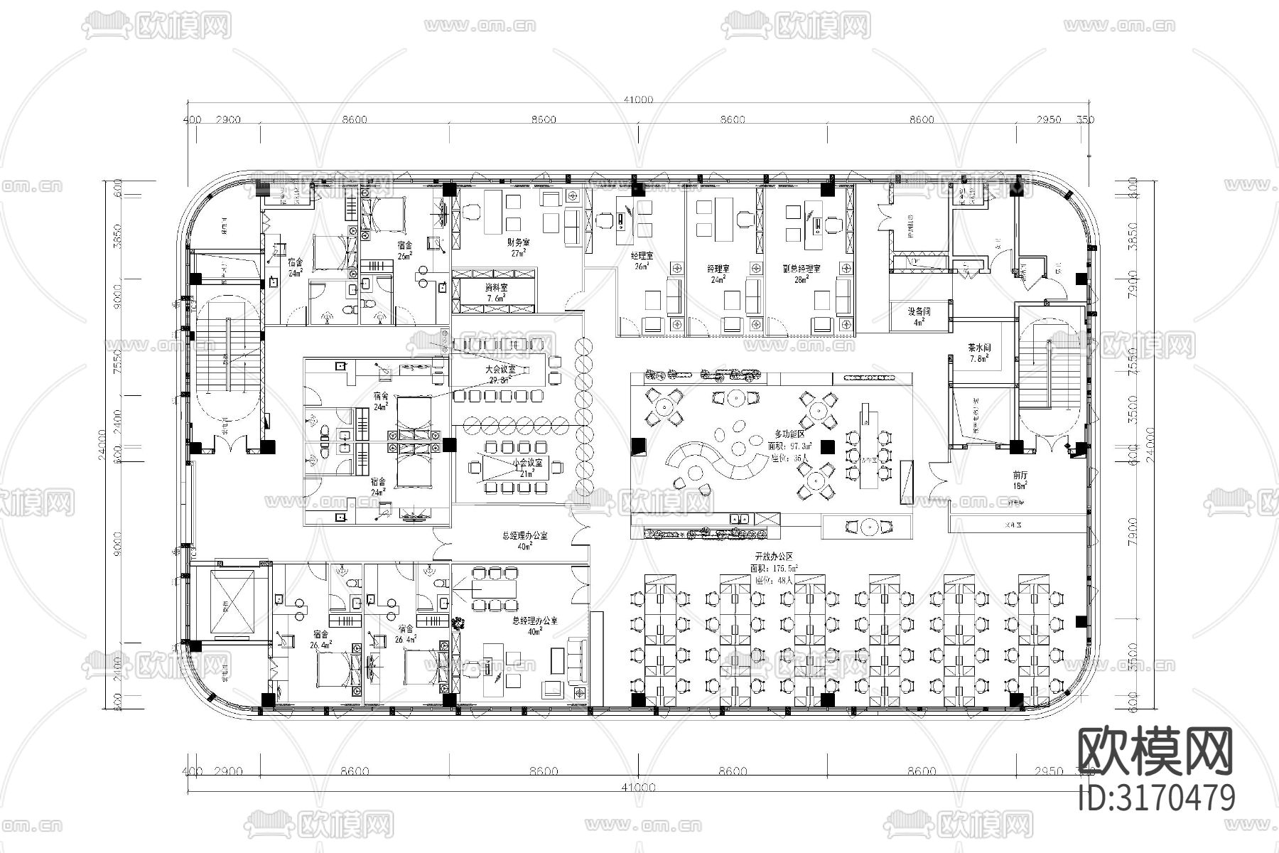 办公室工装家具办公空间cad平面图下载（渲染图9）