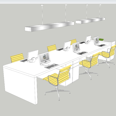  电脑桌 工位 职员桌su模型 