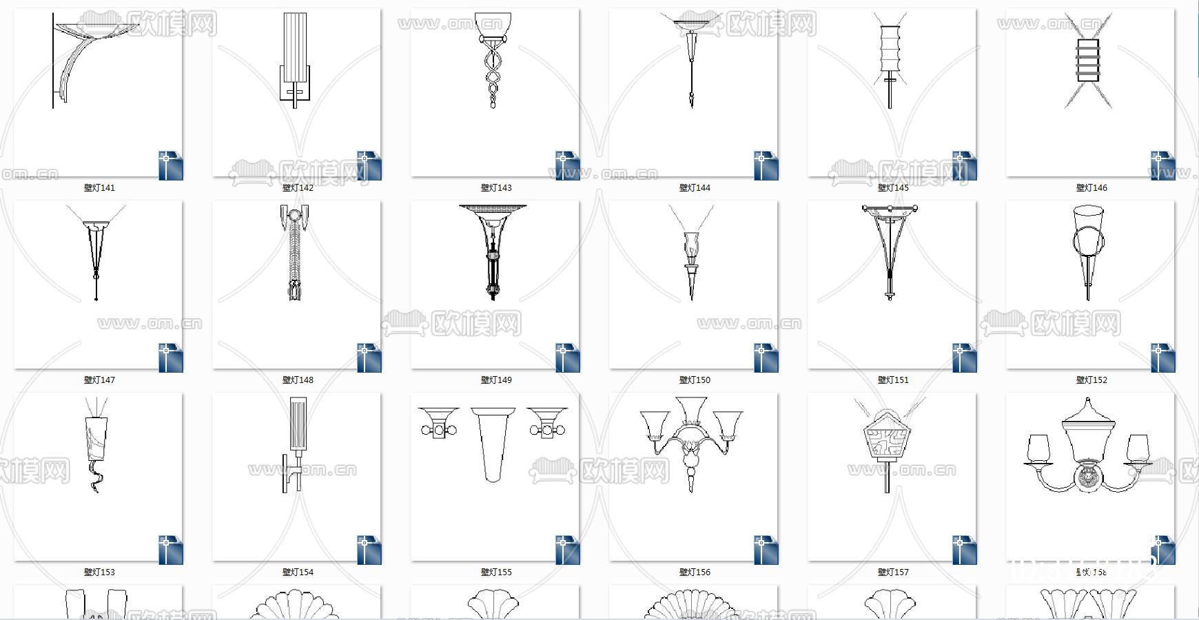 壁灯台灯户外灯cad图库下载（渲染图1）
