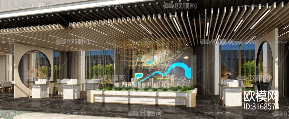 現(xiàn)代輕奢售樓處cad施工圖下載(渲染圖2)
