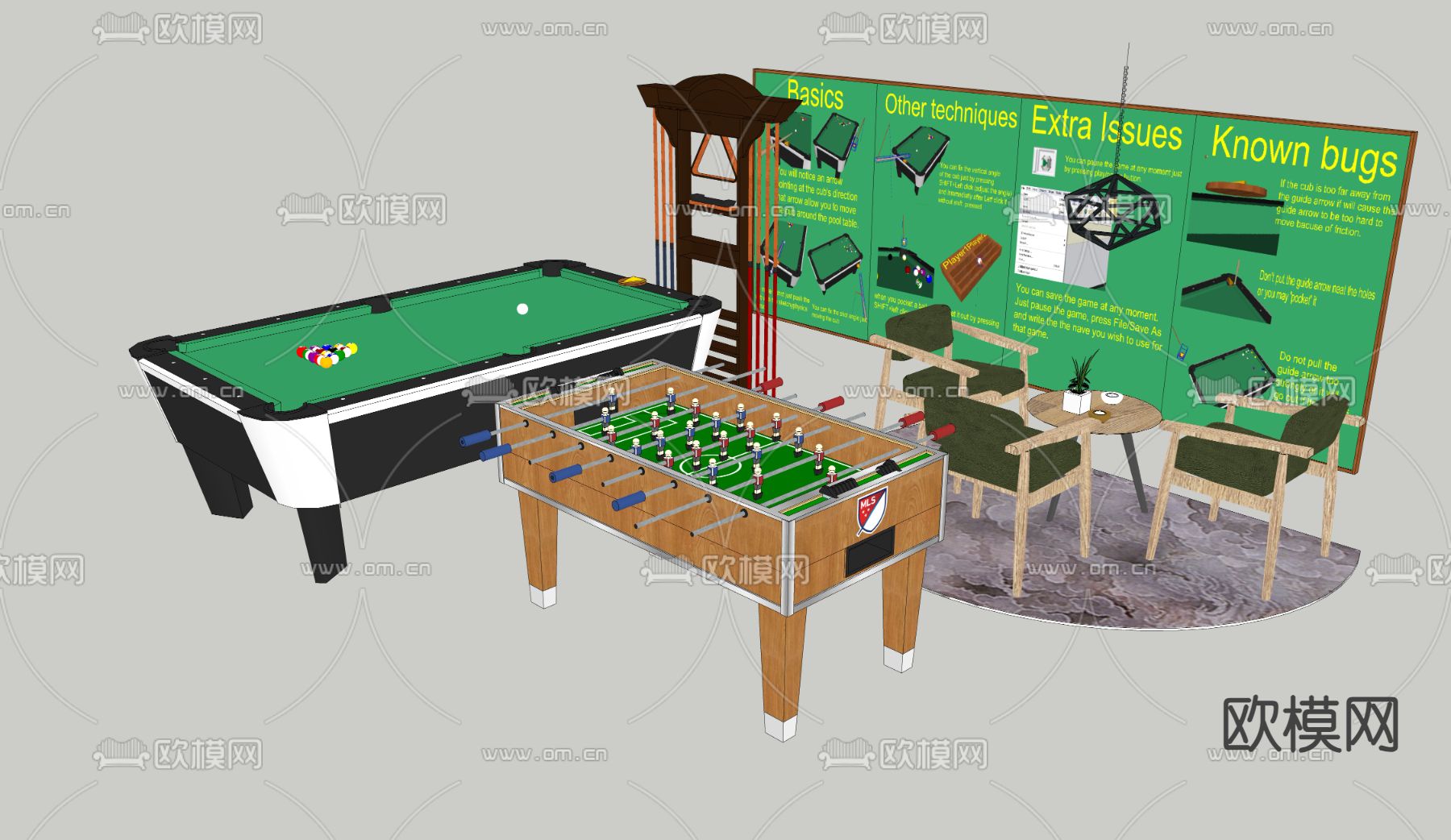 娱乐器材 桌球 双人足球su模型下载（渲染图2）