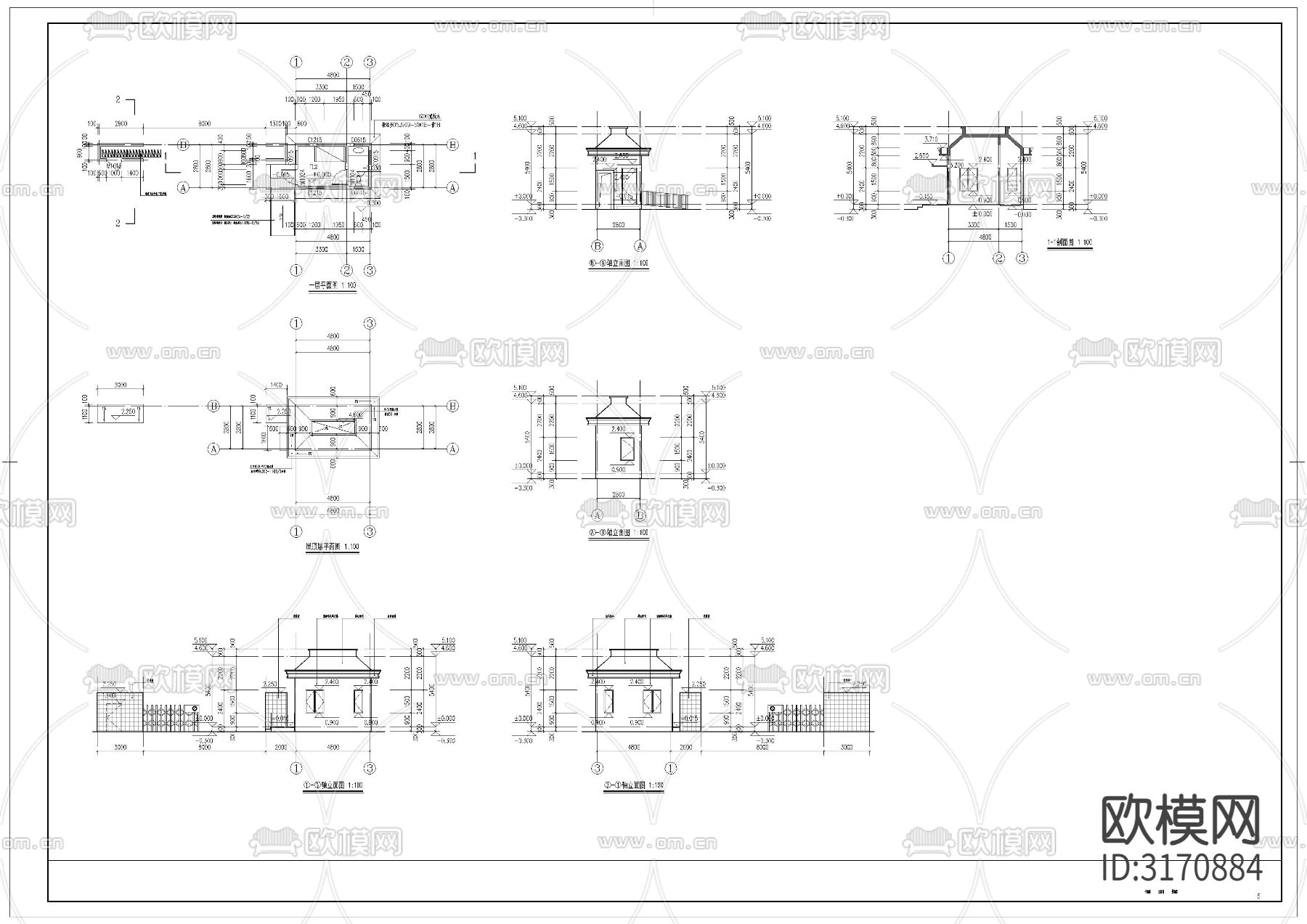 门卫室建筑cad施工图下载（渲染图5）