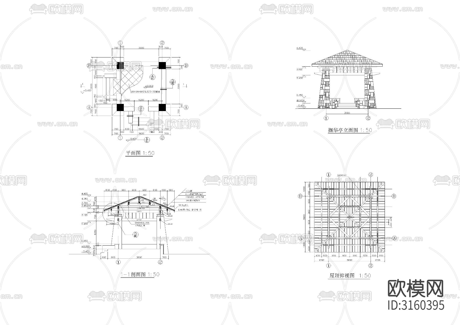 木桥 凉亭cad大样图下载（渲染图2）