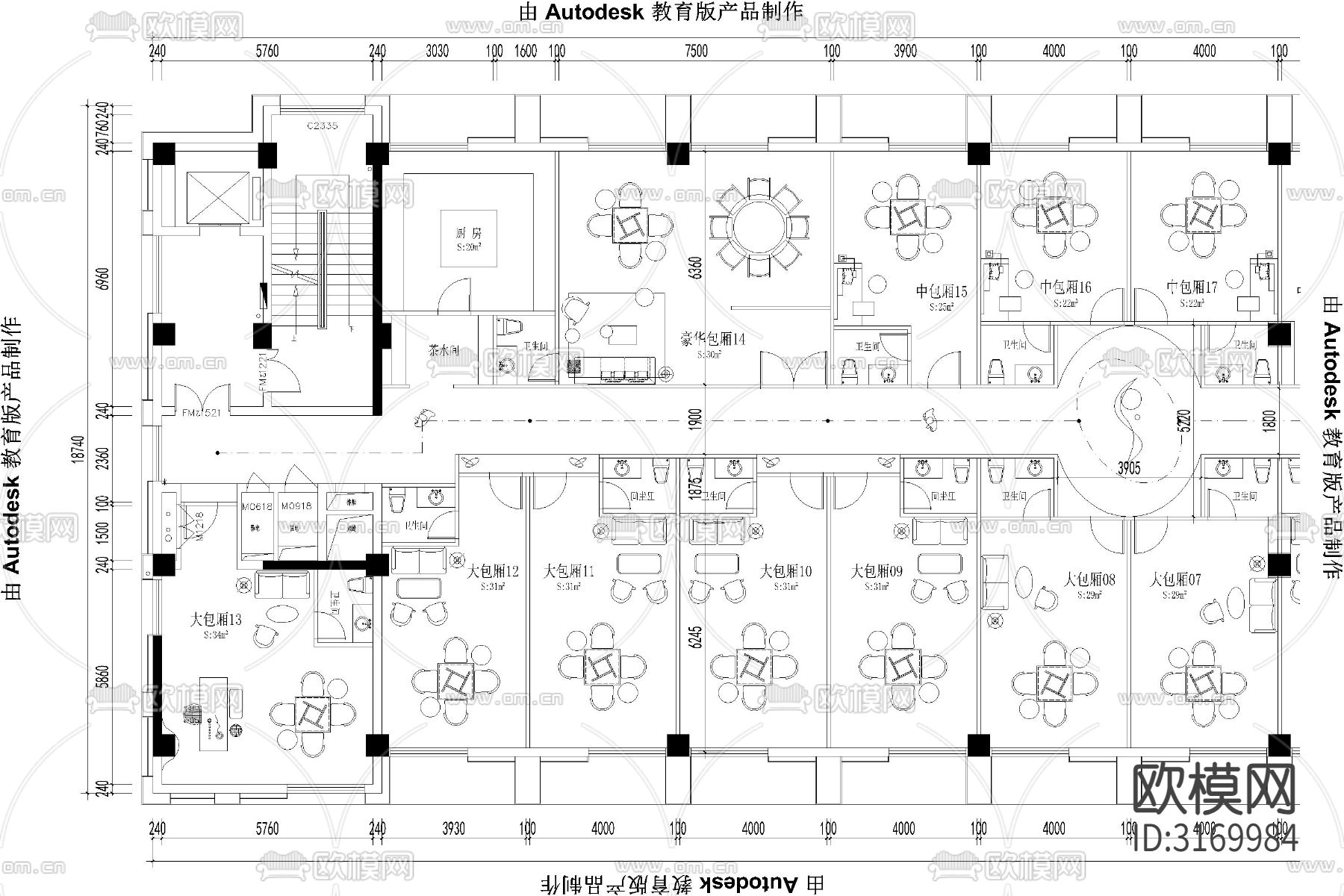 棋牌室 会所娱乐空间平面cad图库下载（渲染图7）