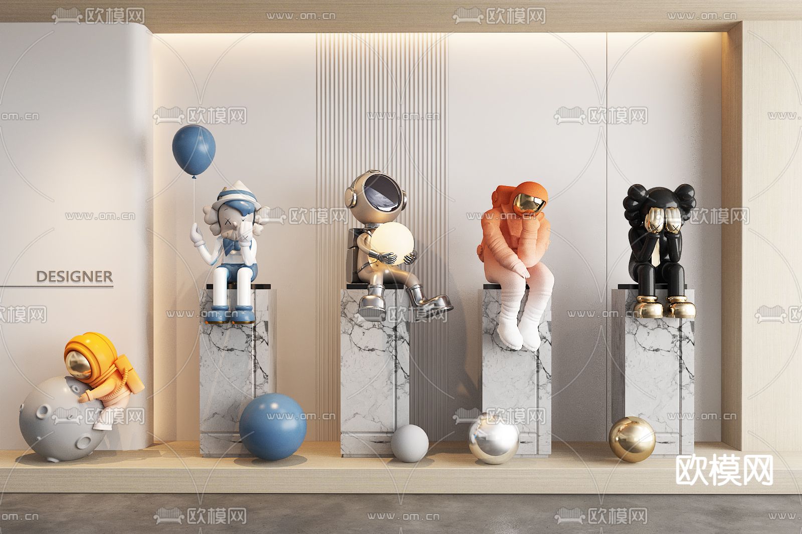 现代雕塑摆件 潮玩公仔su模型下载（渲染图2）