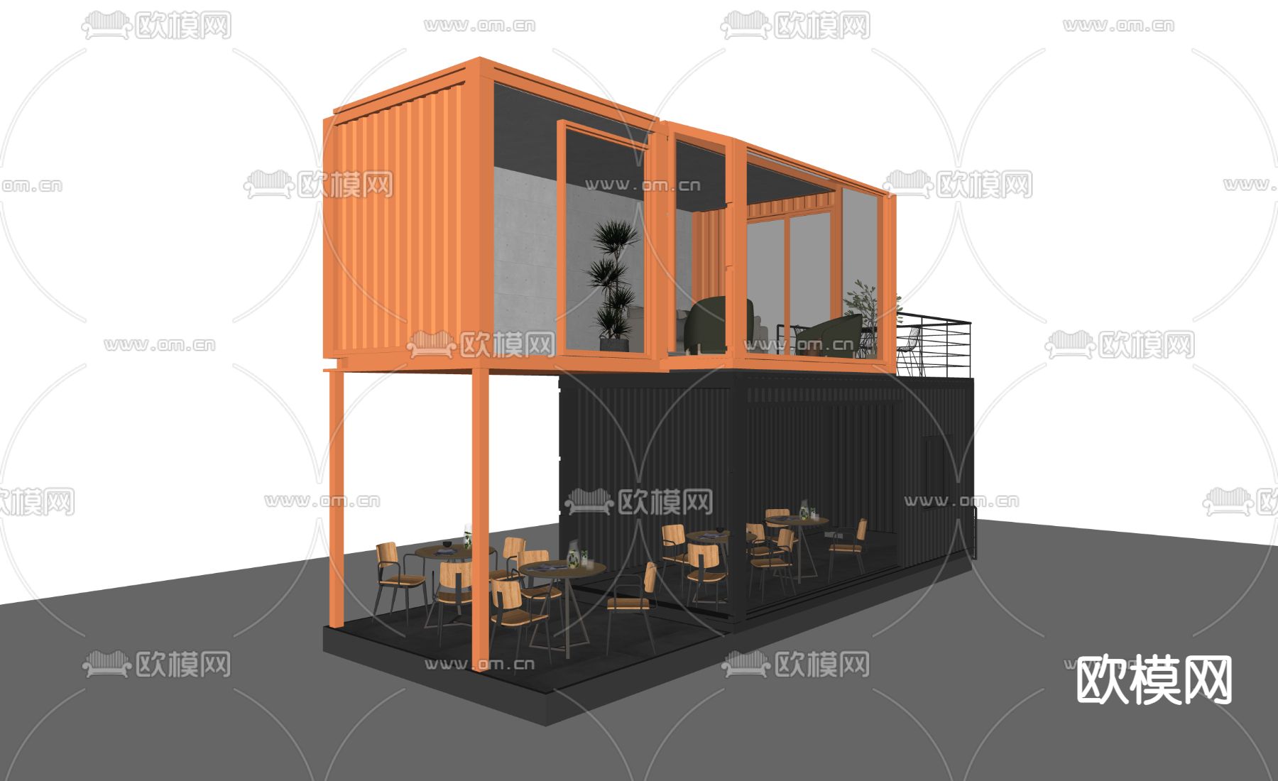 集装箱咖啡店su模型下载（渲染图1）