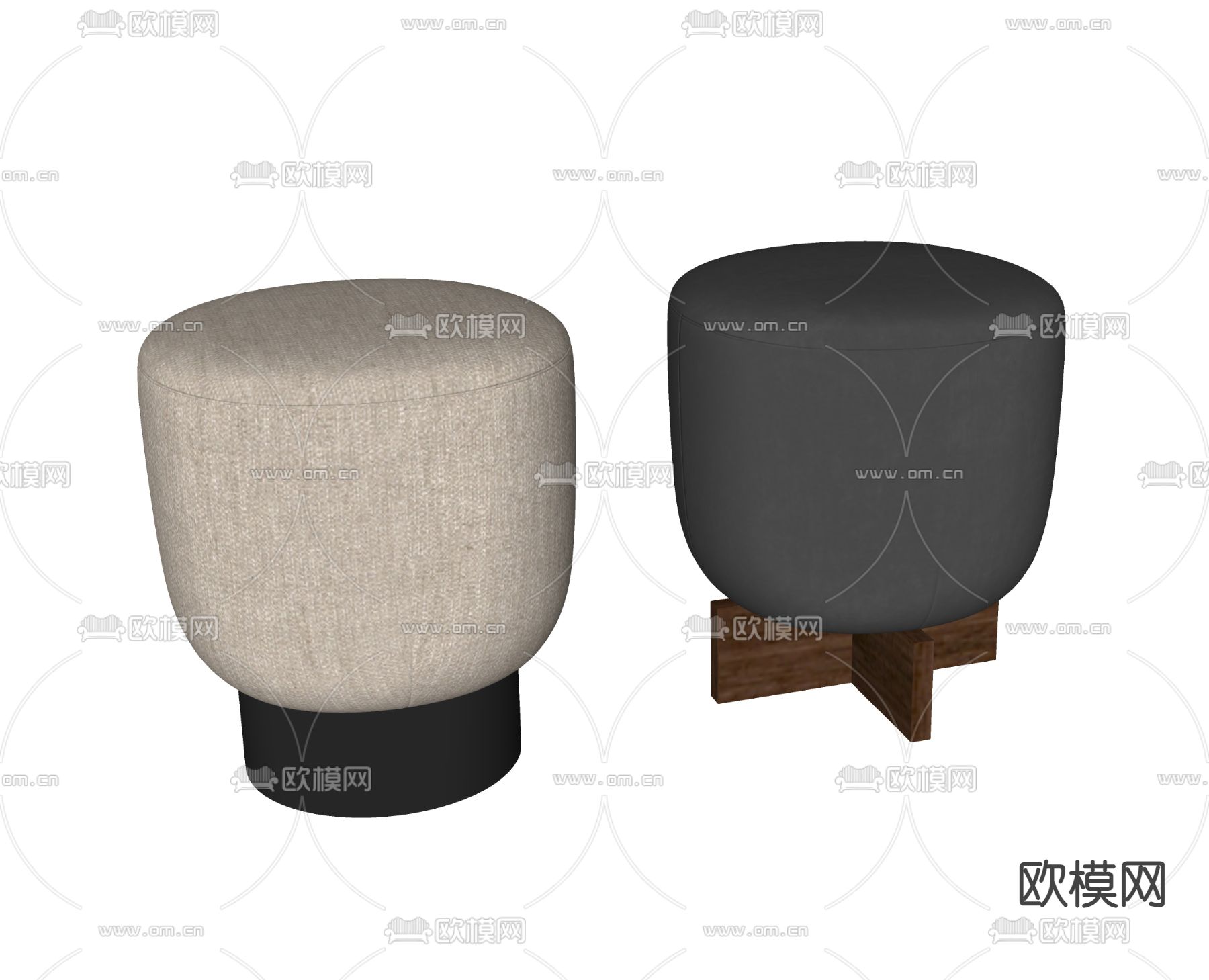 现代凳子 圆凳 梳妆凳su模型下载（渲染图2）