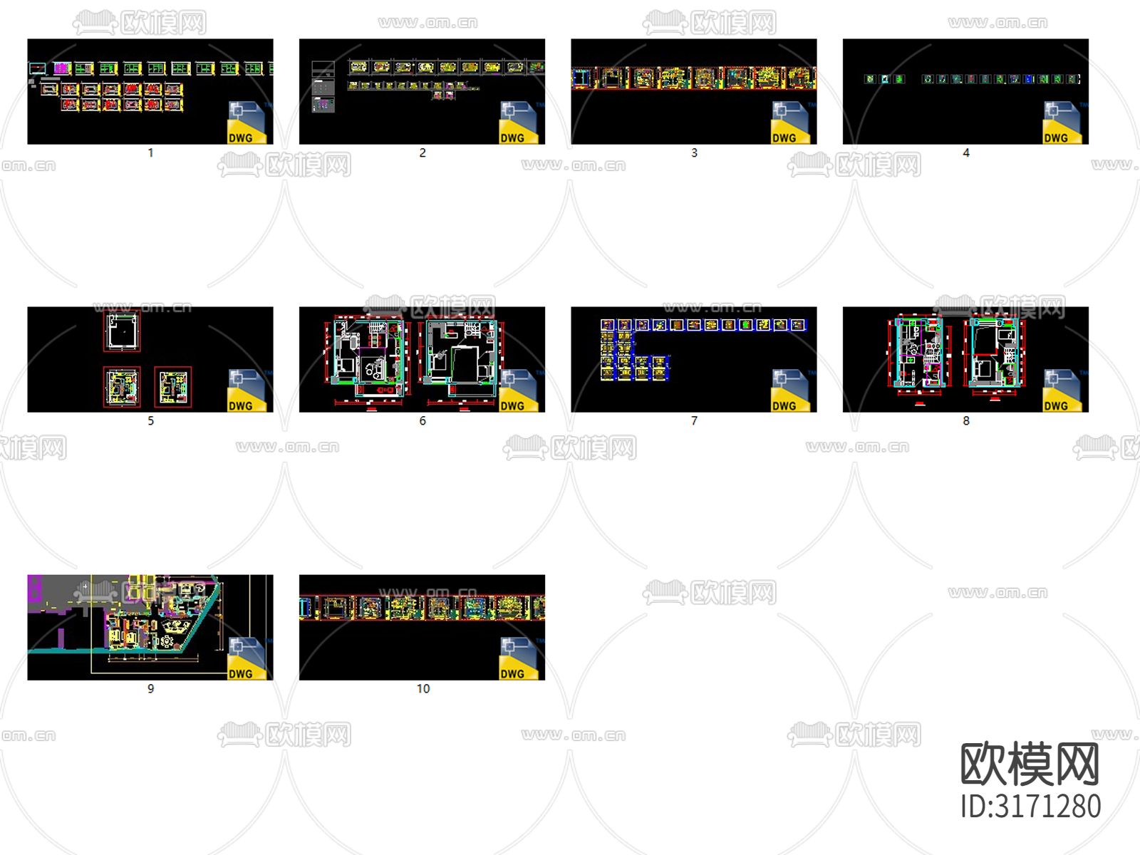 公寓小户型平面布局cad图库下载（渲染图10）
