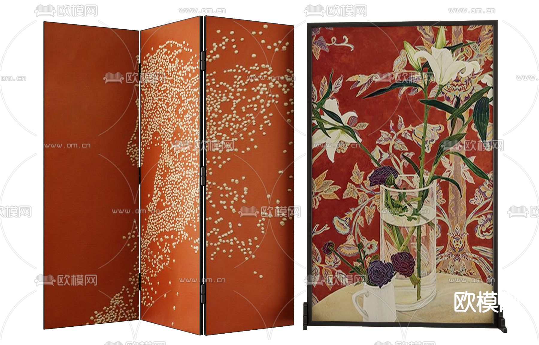 新中式壁画屏风3d模型下载