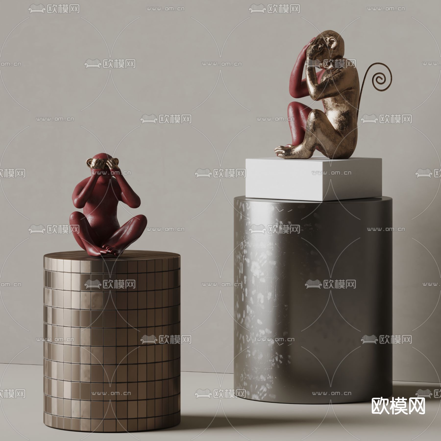 猴子雕塑 金属雕塑su模型下载（渲染图1）