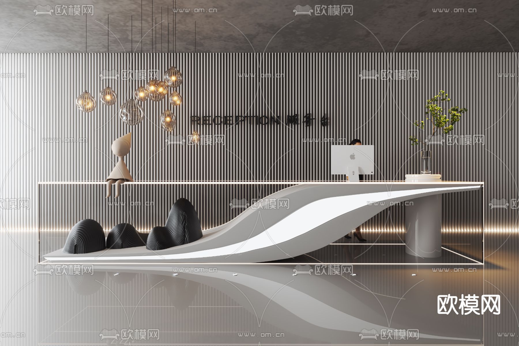 办公室前台 接待3d模型下载