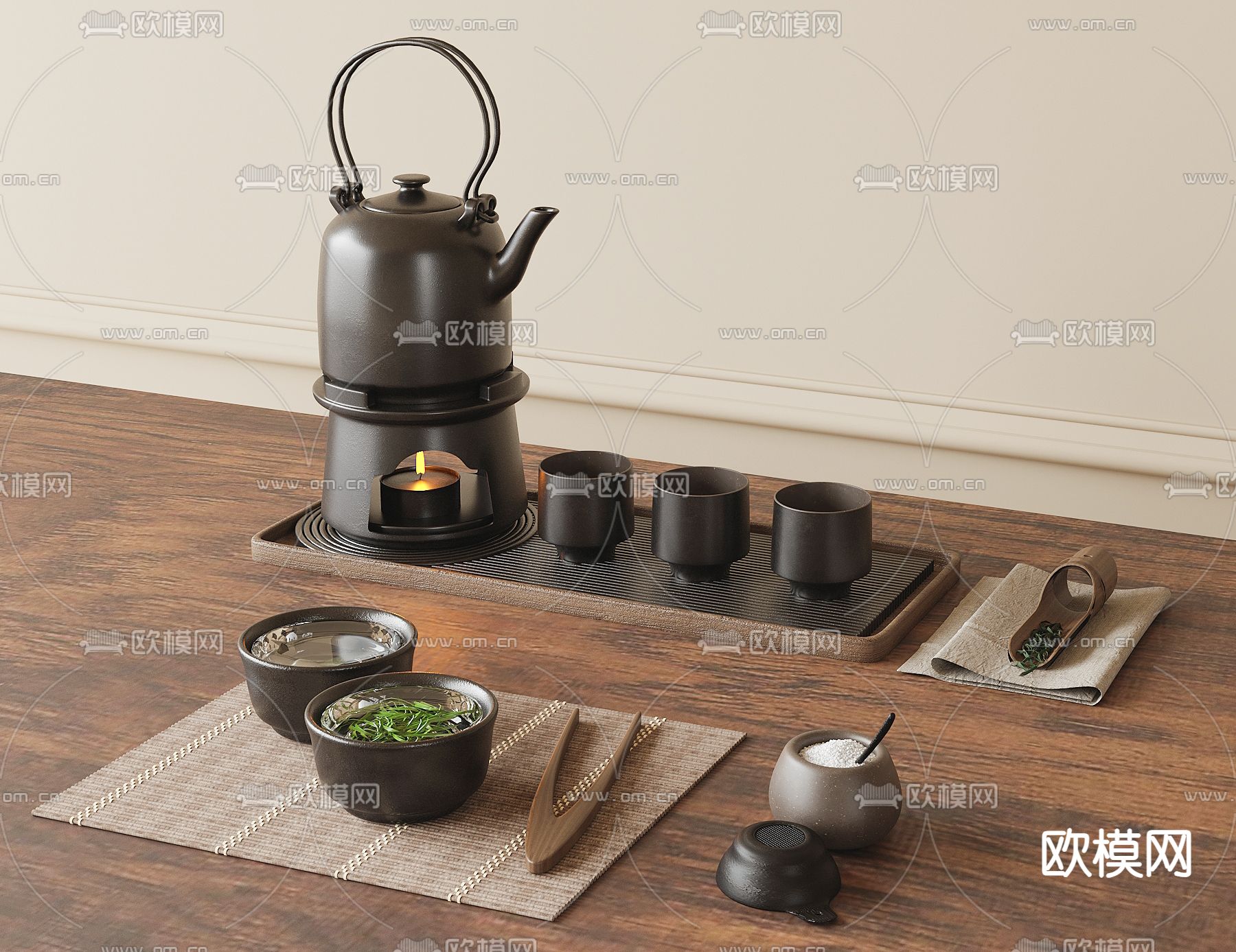 现代茶具 茶杯 茶壶su模型下载（渲染图2）