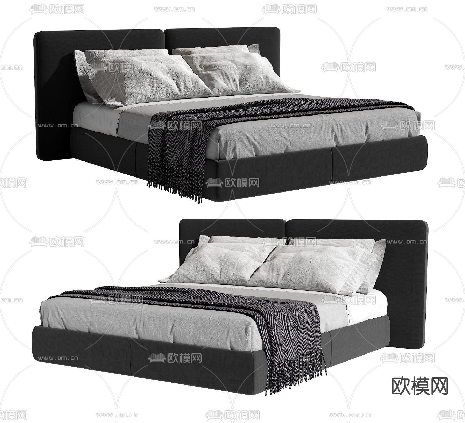 Minotti现代双人床3d模型下载