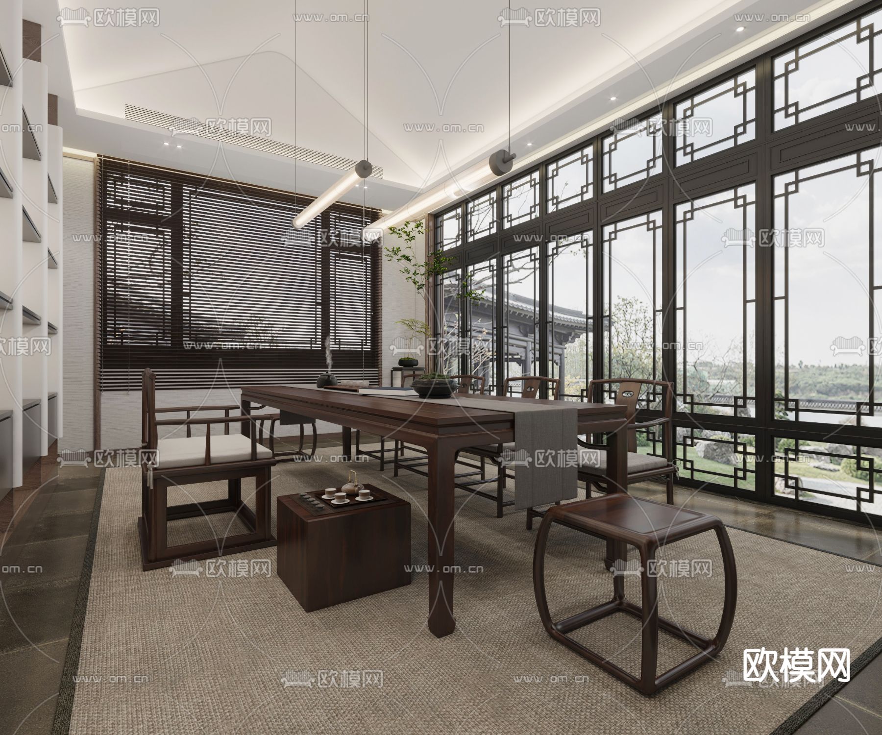 中式茶室3d模型下载（渲染图2）