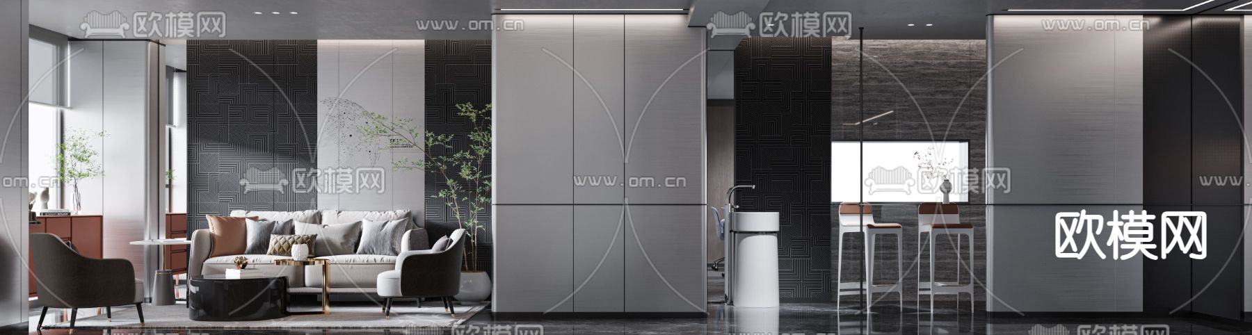 高级灰办公室 休息区3d模型下载（渲染图1）