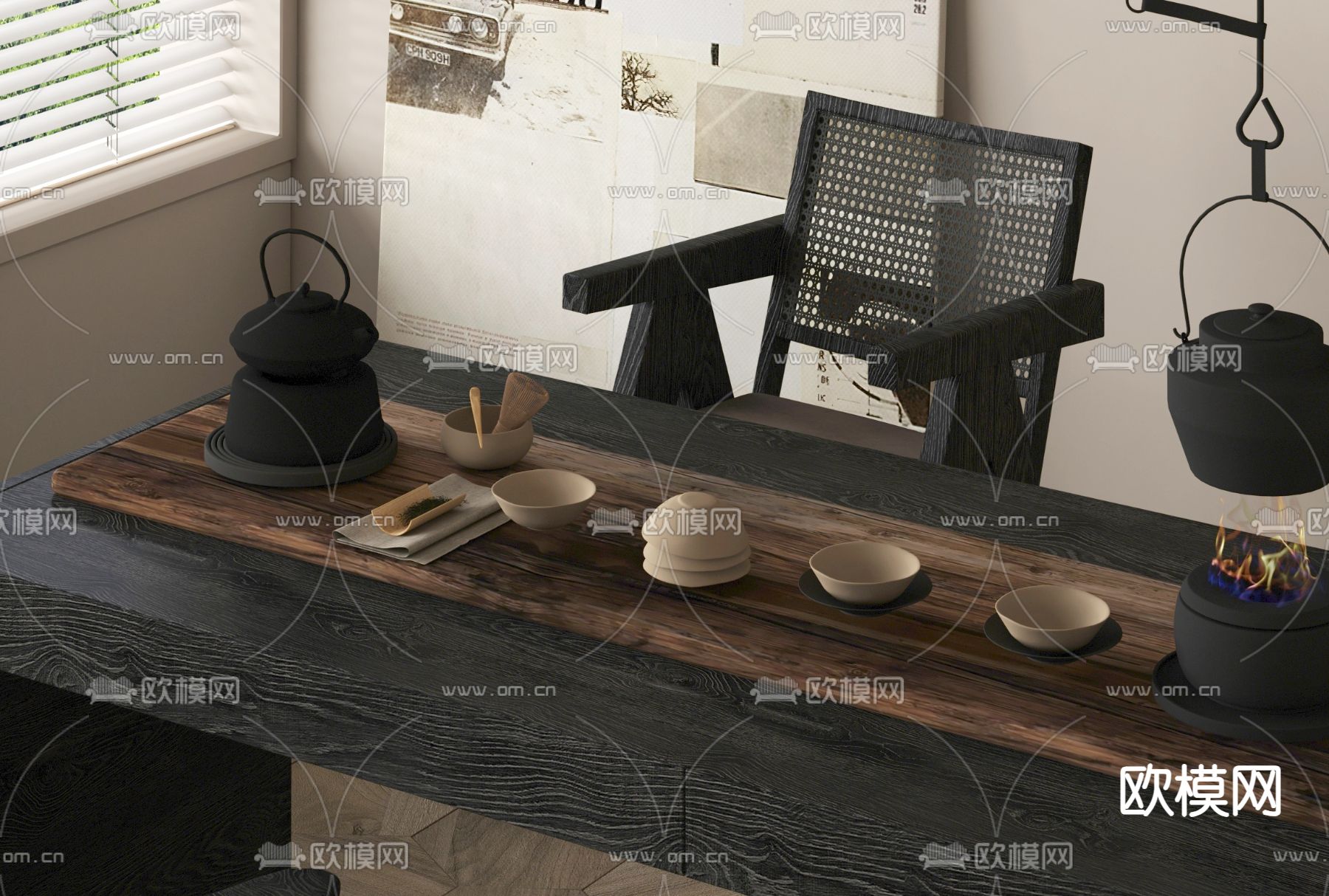 侘寂茶具 茶壶su模型下载（渲染图2）