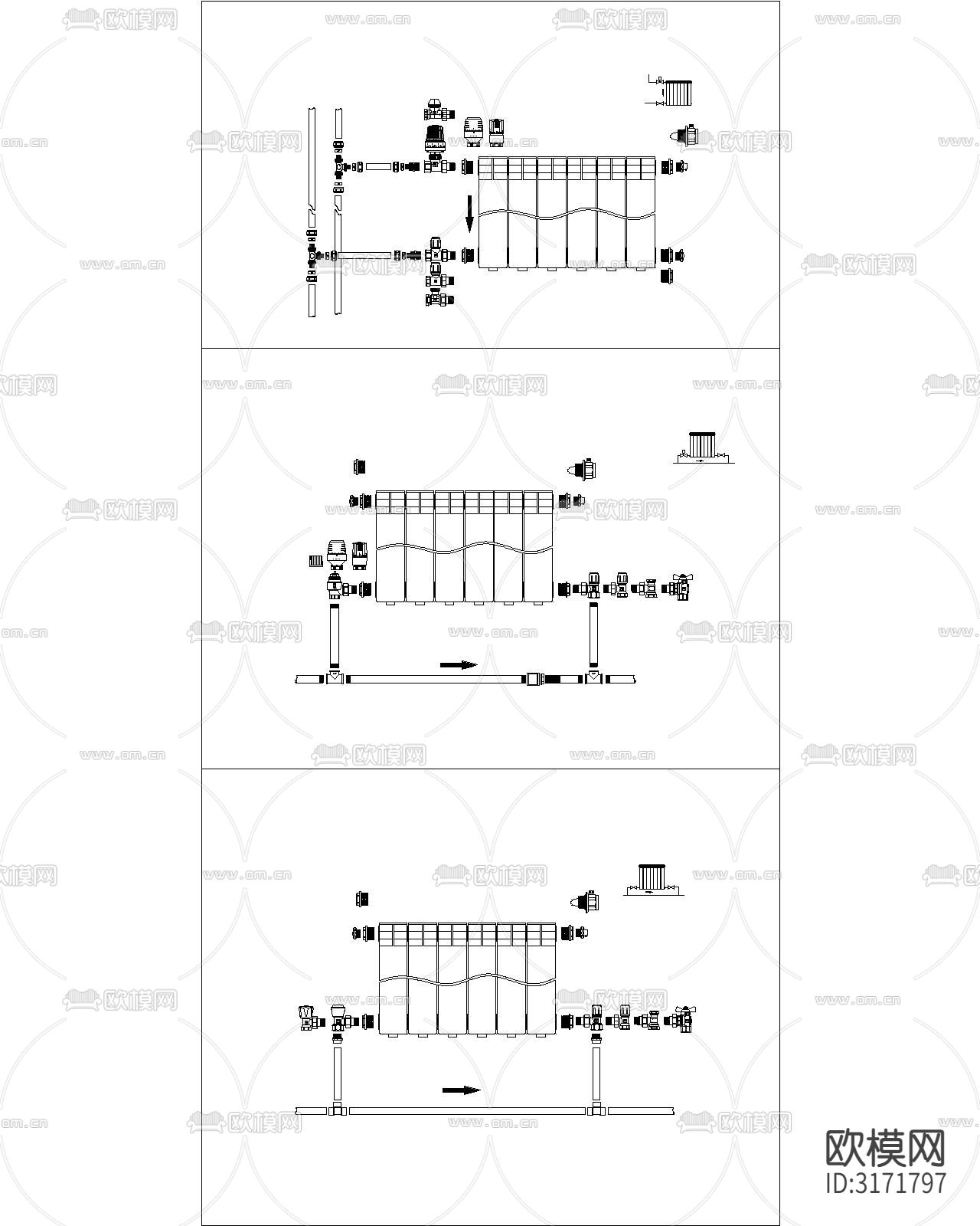 取暖器 散热器 暖气片cad大样图下载（渲染图2）