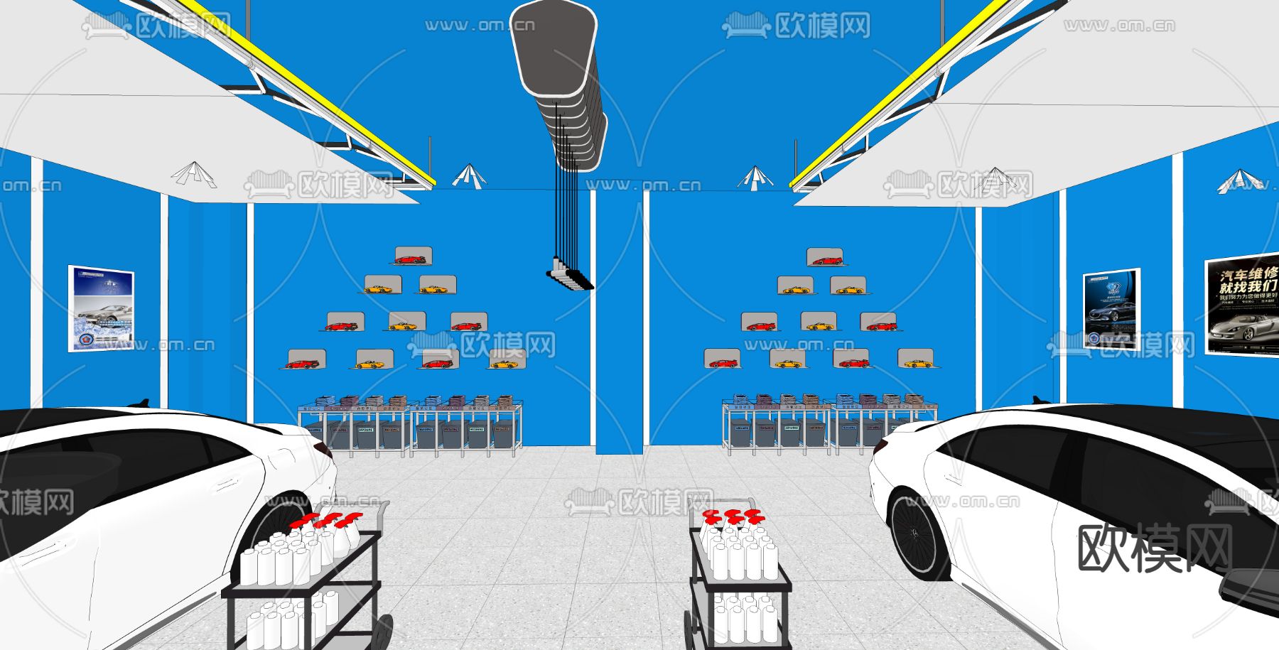 汽修店 汽车 洗车美容su模型下载（渲染图1）