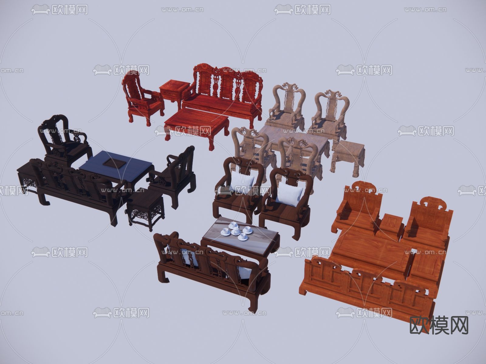 中式沙发 红木家具su模型下载（渲染图3）