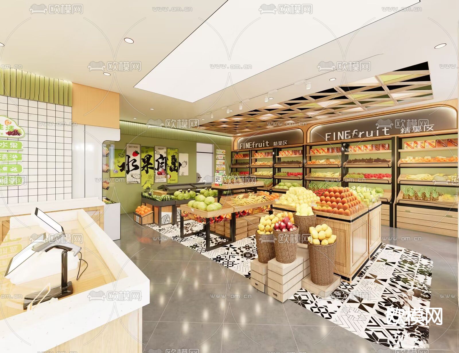 现代水果店 水果超市3d模型下载（渲染图2）