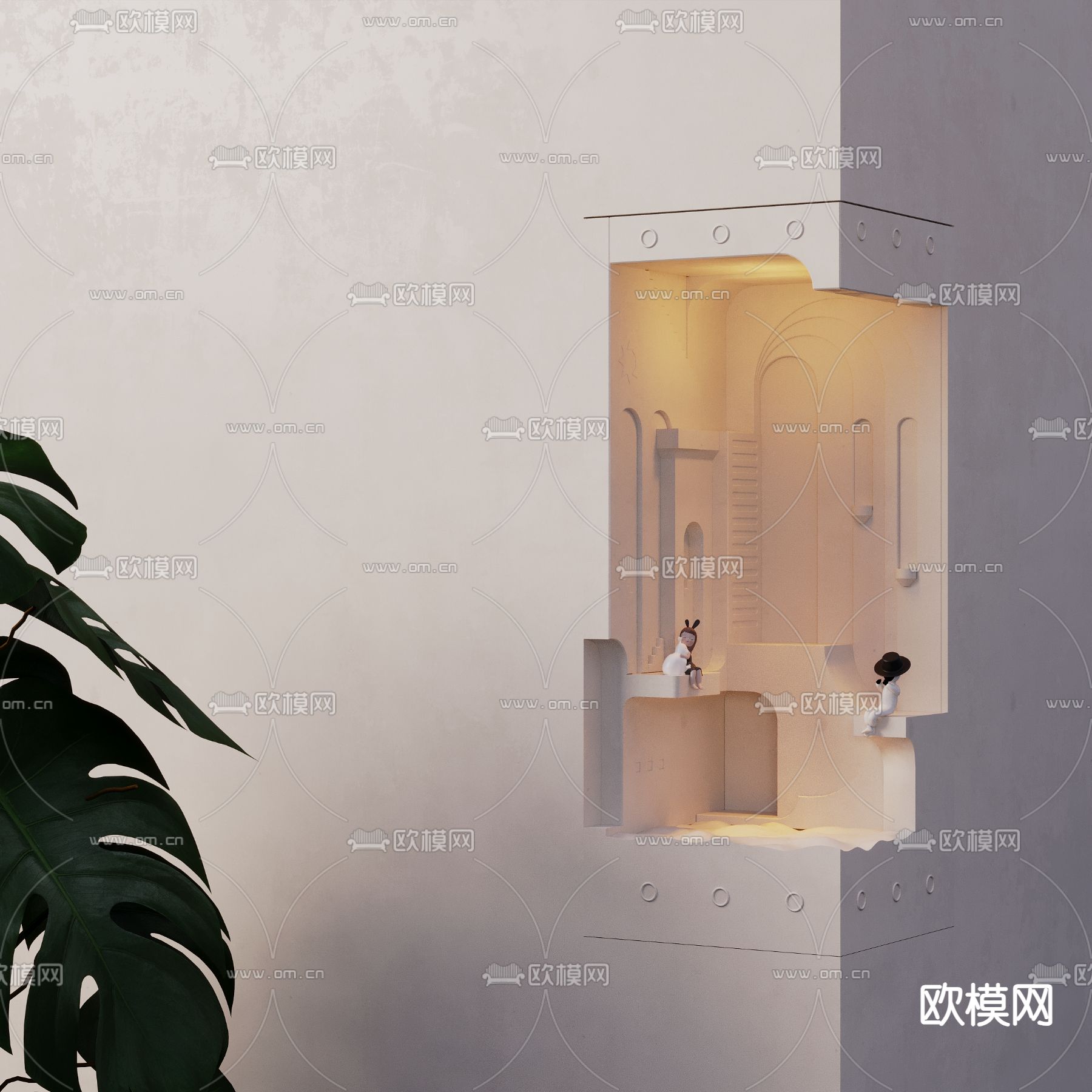 石膏壁灯 嵌入式墙角壁灯3d模型下载（渲染图1）