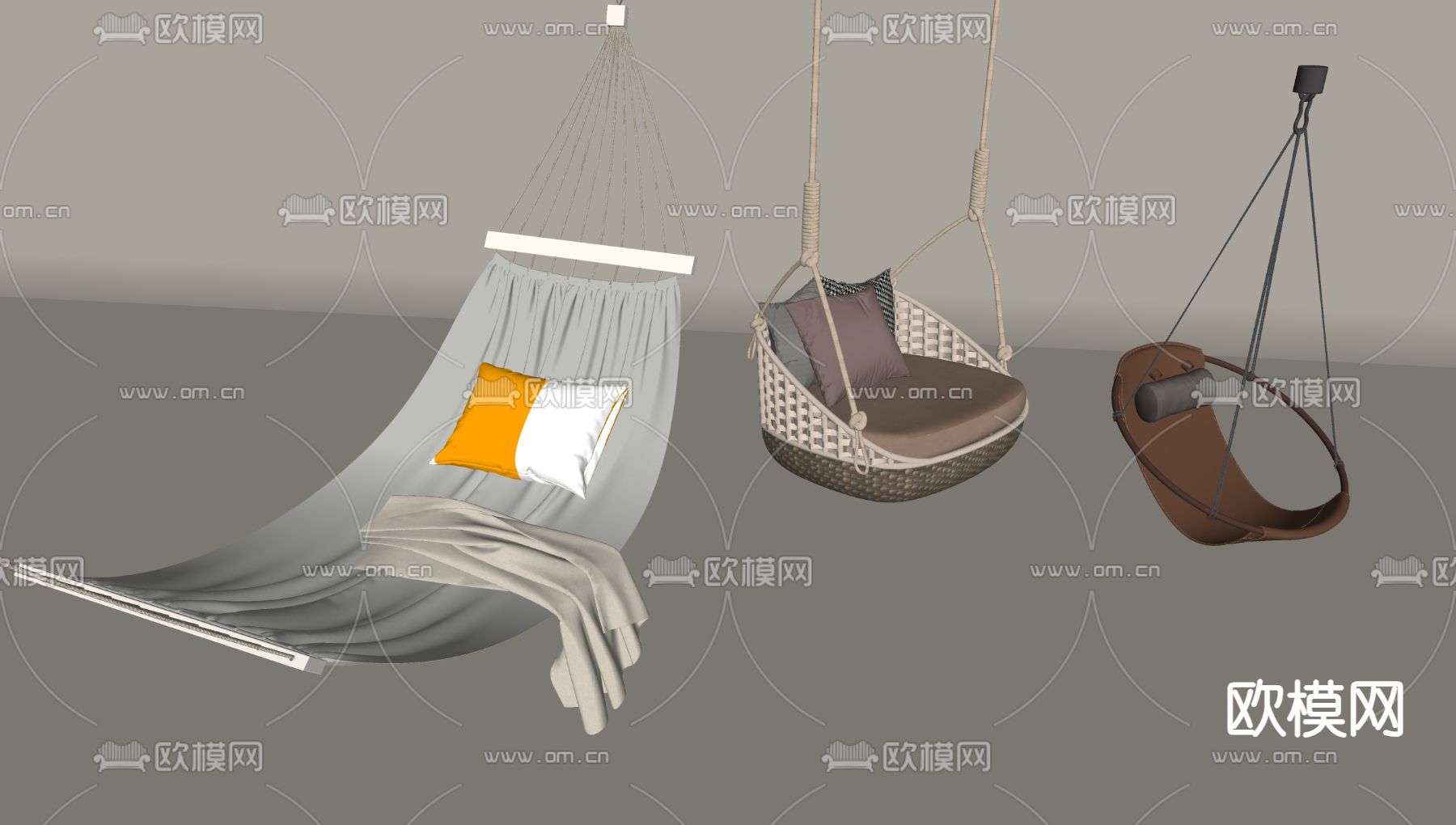 ins鸟巢吊椅 网红吊篮 阳台摇篮椅 吊床 藤椅su模型下载（渲染图2）