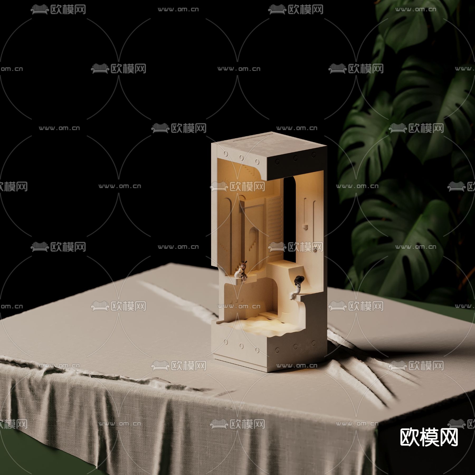 石膏壁灯 嵌入式墙角壁灯3d模型下载（渲染图2）