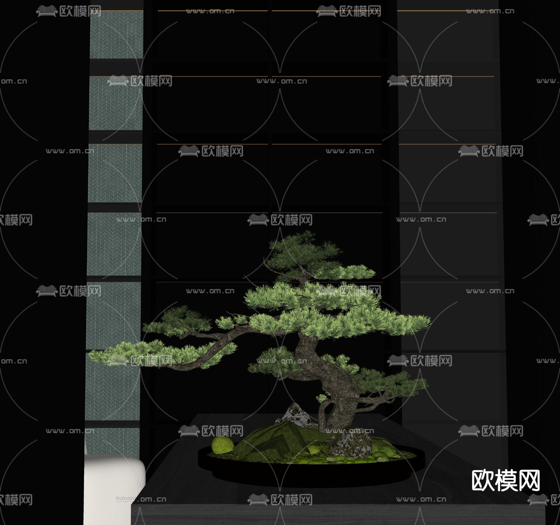 新中式松树盆景su模型下载（渲染图1）