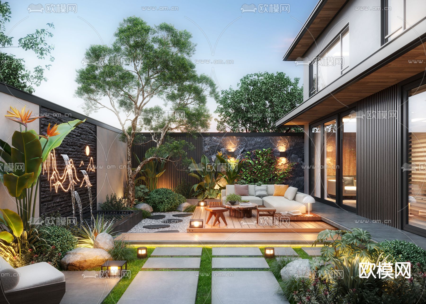 现代庭院景观 花园3d模型下载