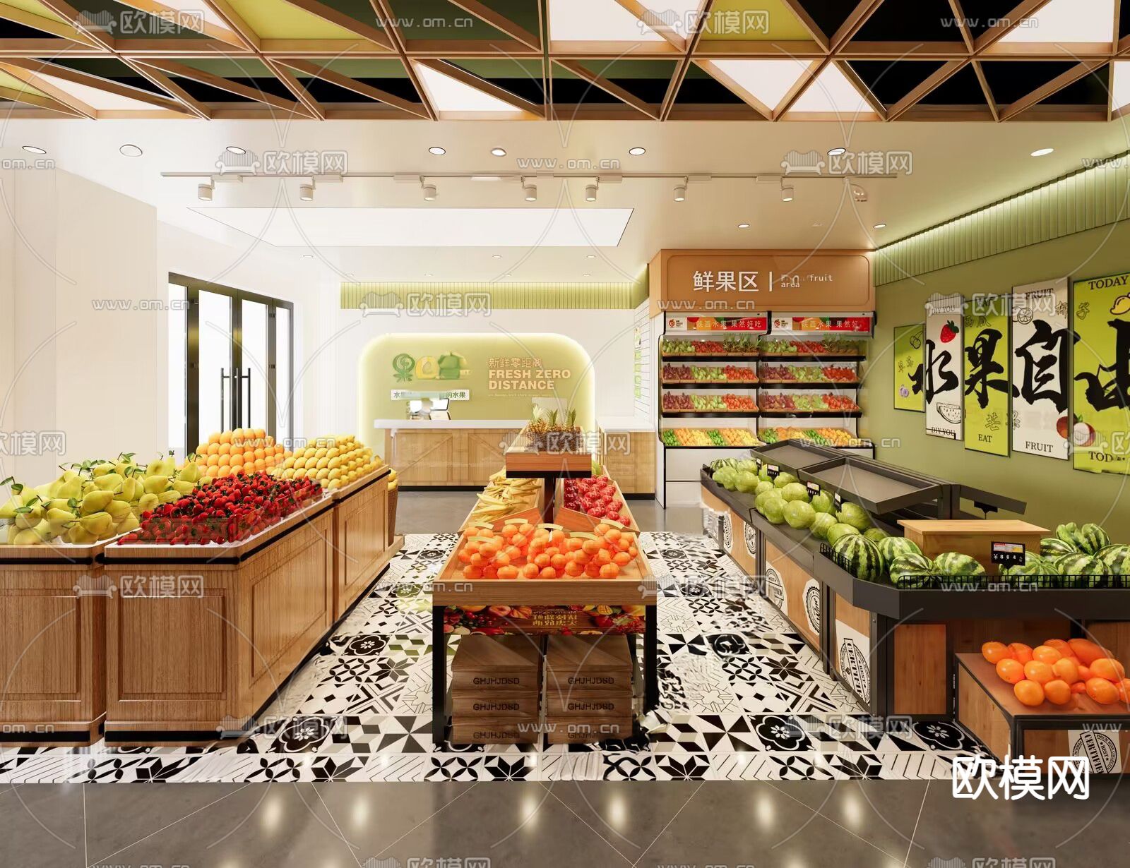 现代水果店 水果超市3d模型下载（渲染图1）