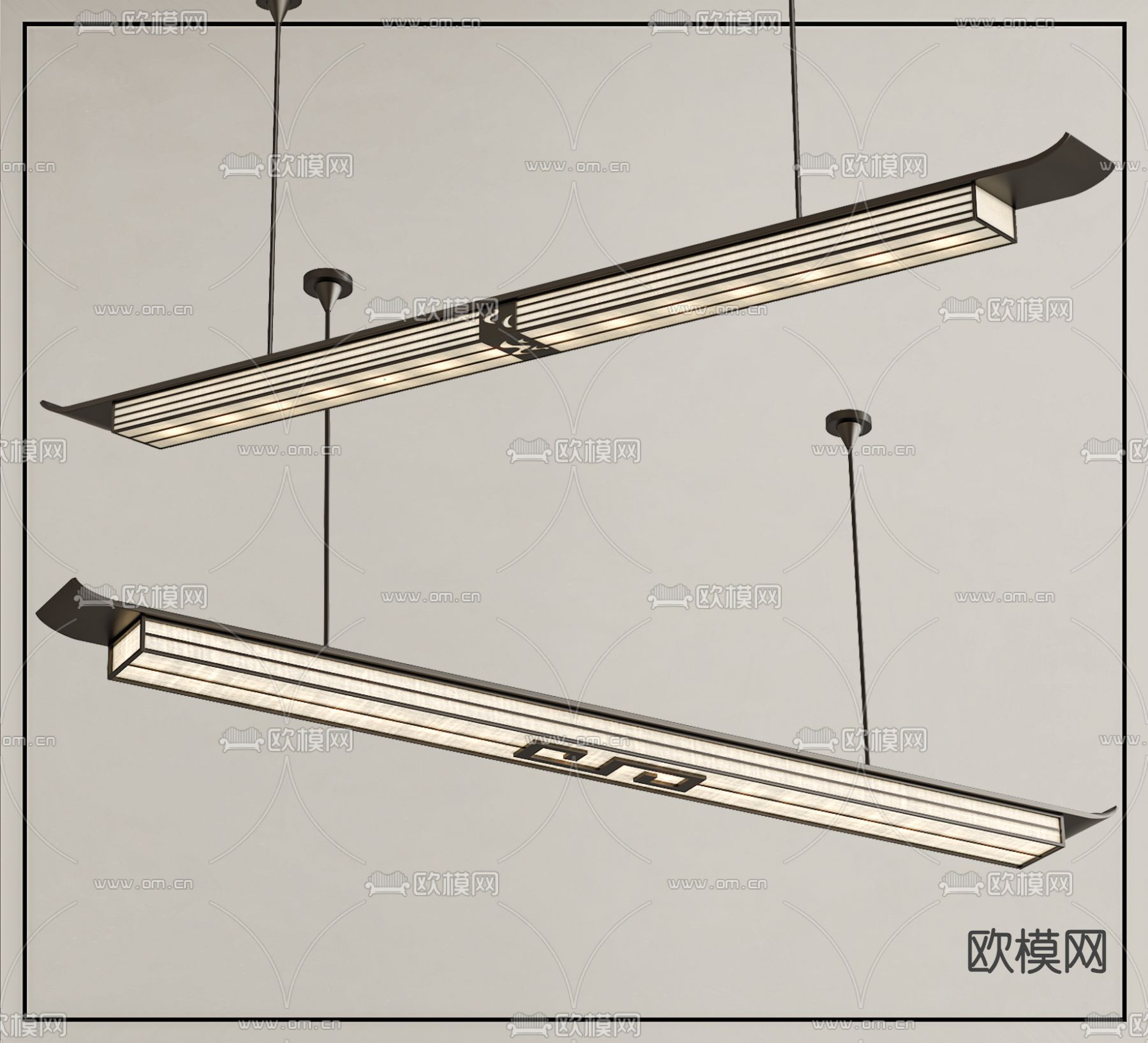 新中式 吊灯 长吊灯su模型下载（渲染图1）