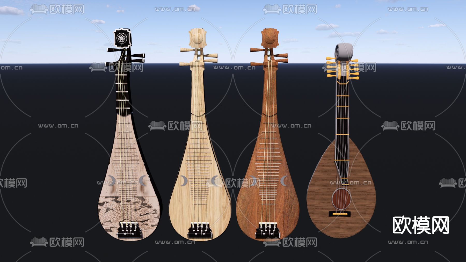 中式乐器 琵琶su模型下载（渲染图2）