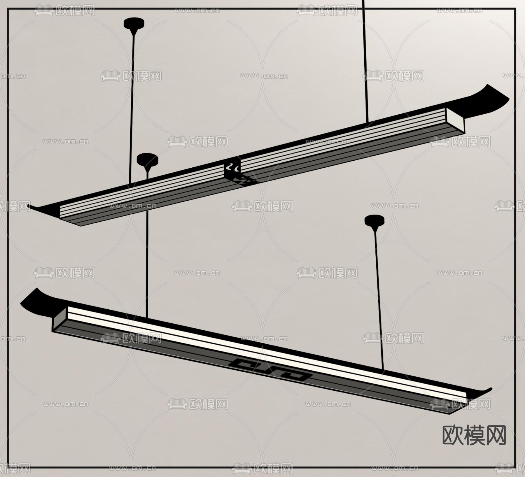 新中式 吊灯 长吊灯su模型下载（渲染图2）