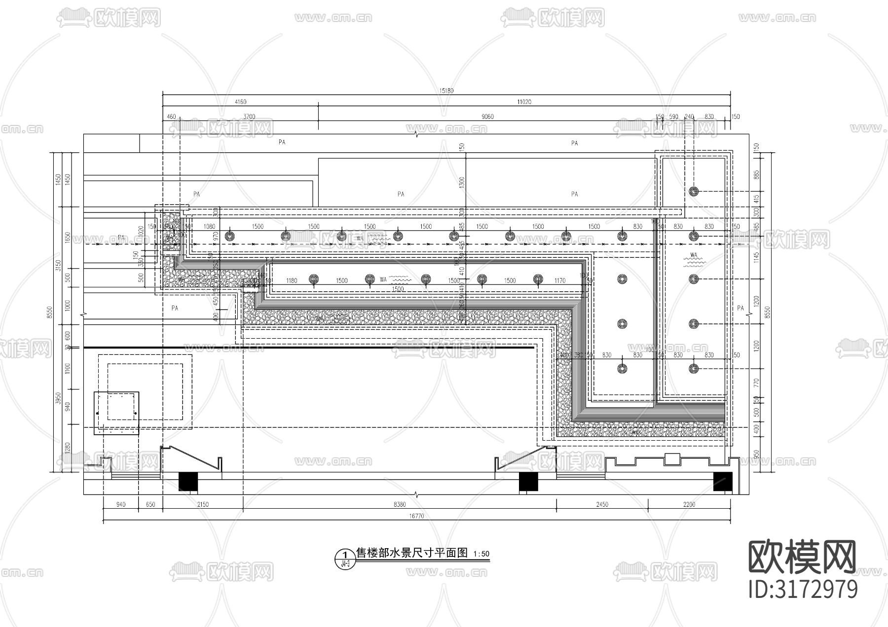 示范区镜面水景cad大样图下载（渲染图2）