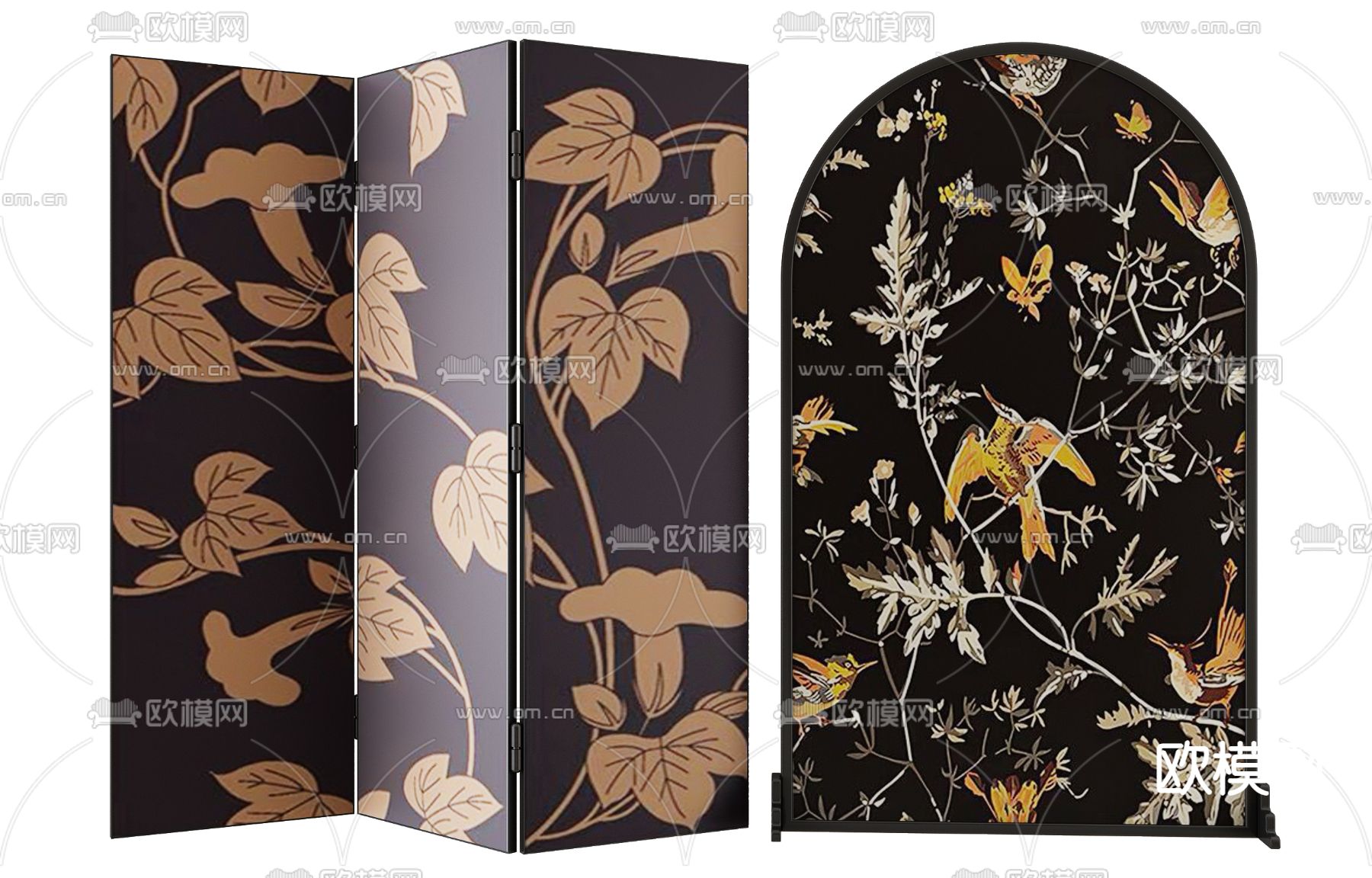 中古风折叠屏风 插屏3d模型下载