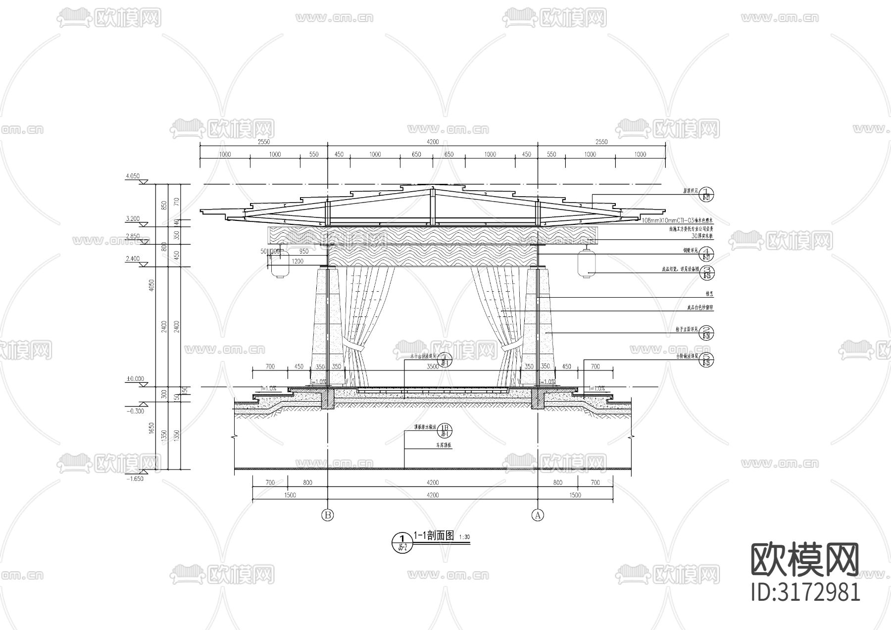 新中式景观廊架cad大样图下载（渲染图4）