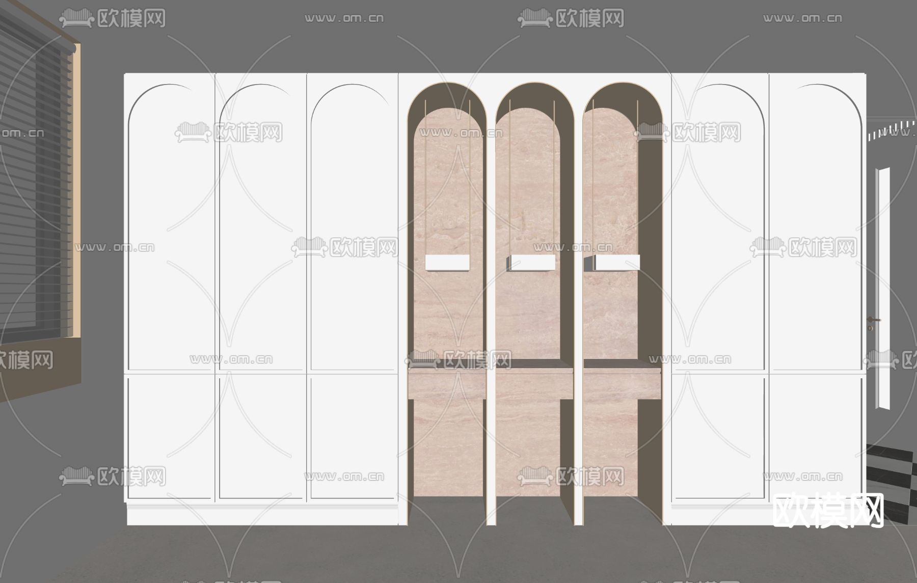 法式装饰柜 储物柜su模型下载（渲染图1）